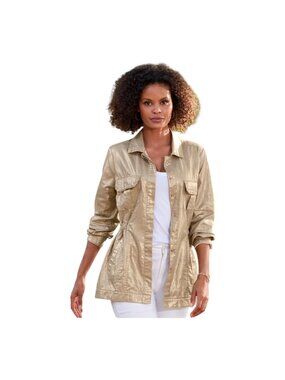 Boston Proper Women's Metallic Gold Linen-Blend Utility Jacket, Size L